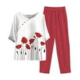 thumbnail image 1 of Dyegold Linen Sets for Women 2 Piece Summer Outfits Casual Short Sleeve Tops with Long Pants Tracksuit Sweatsuits Lounge Set, 1 of 7
