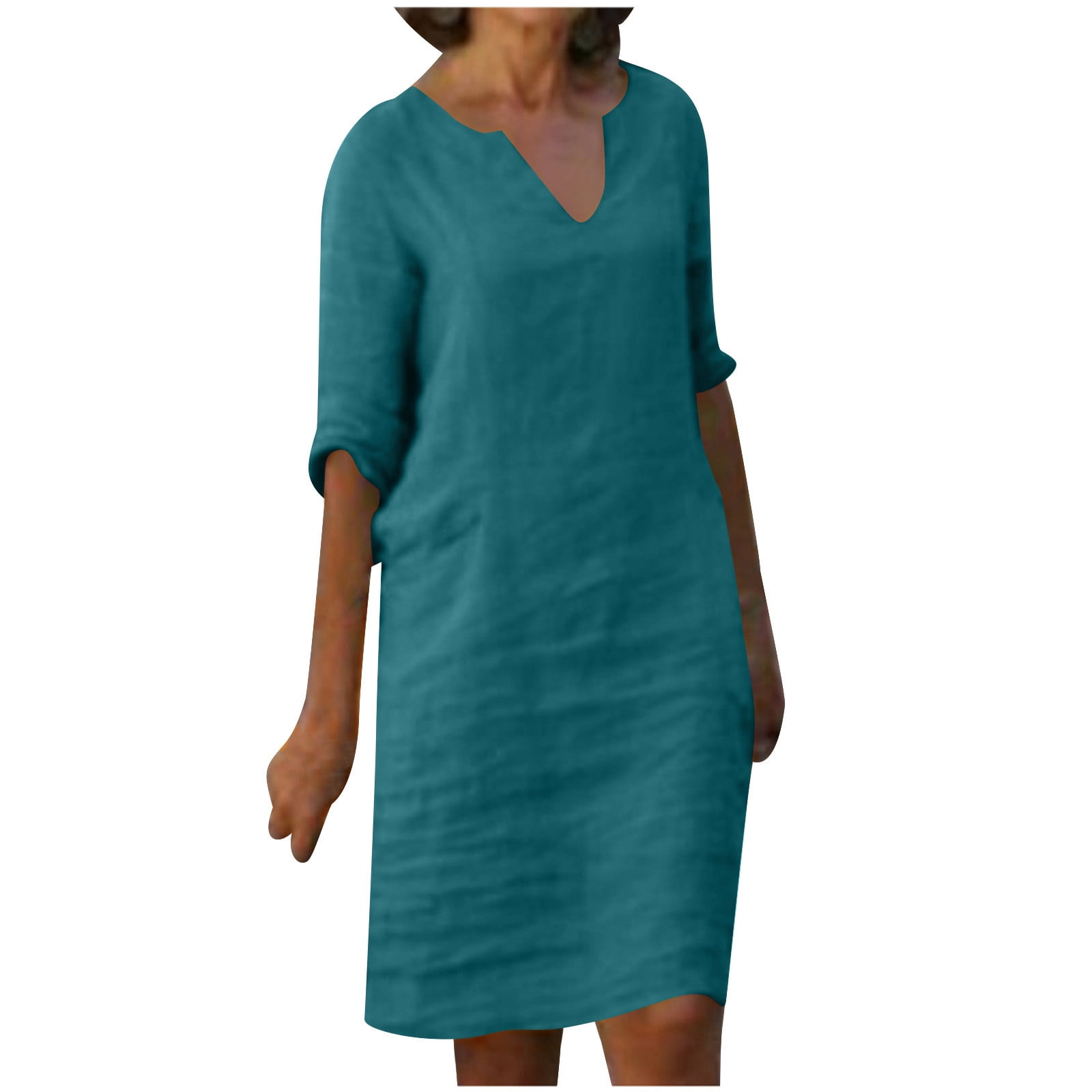 Dyegold Linen Shirt Dresses For Women Summer Casual V Neck Half Sleeve Shift Dress Knee Length Loose Plus Size Vintage Dress - Walmart.com Dyegold Linen Shirt Dresses For Women Summer Casual V Neck Half Sleeve Shift Dress Knee Length Loose Plus Size Vintage Dress - Walmart.com