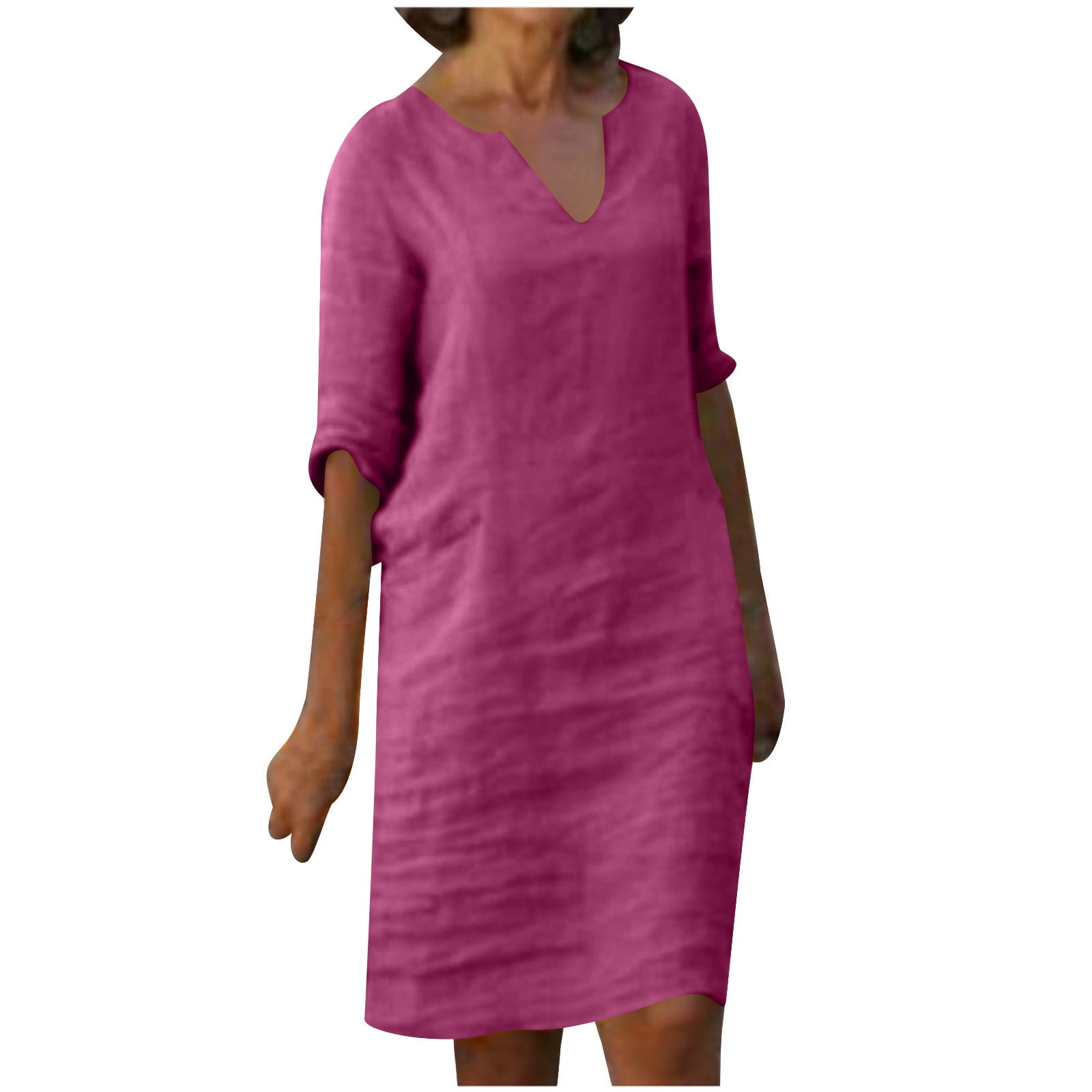 Dyegold Linen Shirt Dresses For Women Summer Casual V Neck Half Sleeve Shift  Dress Knee Length Loose Plus Size Vintage Dress - Walmart.com