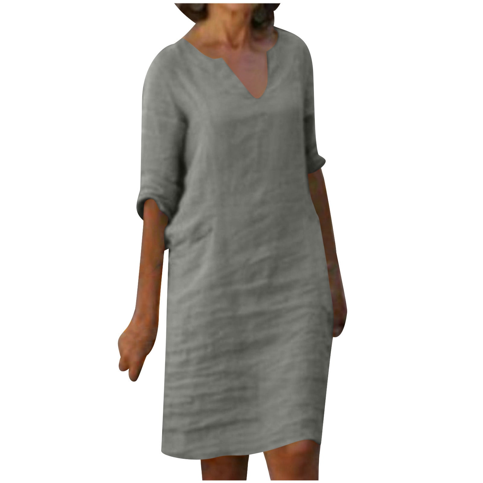 Dyegold Linen Shirt Dresses For Women Summer Casual V Neck Half Sleeve Shift  Dress Knee Length Loose Plus Size Vintage Dress - Walmart.com