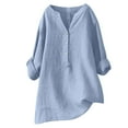 thumbnail image 1 of Dyegold Linen Tops For Women Summer Casual Button Up Shirts Short Sleeve V Neck Plus Size Blouses Solid Color Tunics Tshirts, 1 of 6