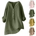 thumbnail image 1 of Dyegold Linen Tops For Women Summer Casual Button Up Shirts Short Sleeve V Neck Plus Size Blouses Solid Color Tunics Tshirts, 1 of 6