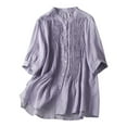 thumbnail image 1 of Dyegold Linen Tops For Women Summer Casual Half Sleeve Blouses Floral Print Loose Round Neck Shirts Plus Size Vintage Tunics, 1 of 4