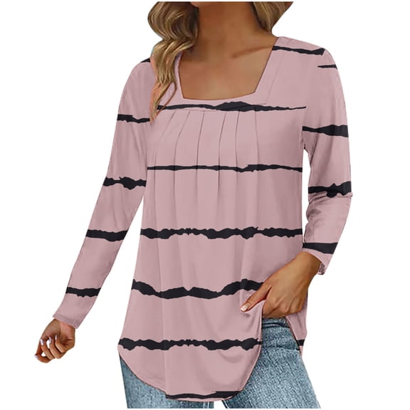 Dyegold Long Sleeve Tops For Women Fall Fashion 2023 Vintage Floral Print Boho Shirt Square Neck Pleated Casual Blouse Tunic