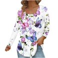 thumbnail image 1 of Dyegold Long Sleeve Tops For Women Fall Fashion 2023 Vintage Floral Print Boho Shirt Square Neck Pleated Casual Blouse Tunic, 1 of 4