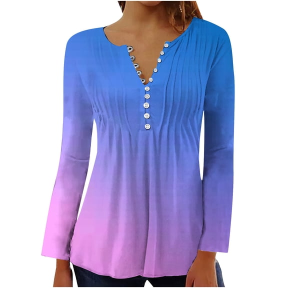 Dyegold Long Sleeve Tunic Tops For Women Fall Fashion 2023 Pleated V-Neck Blouses Casual Vintage Boho Floral Shirts Tshirts