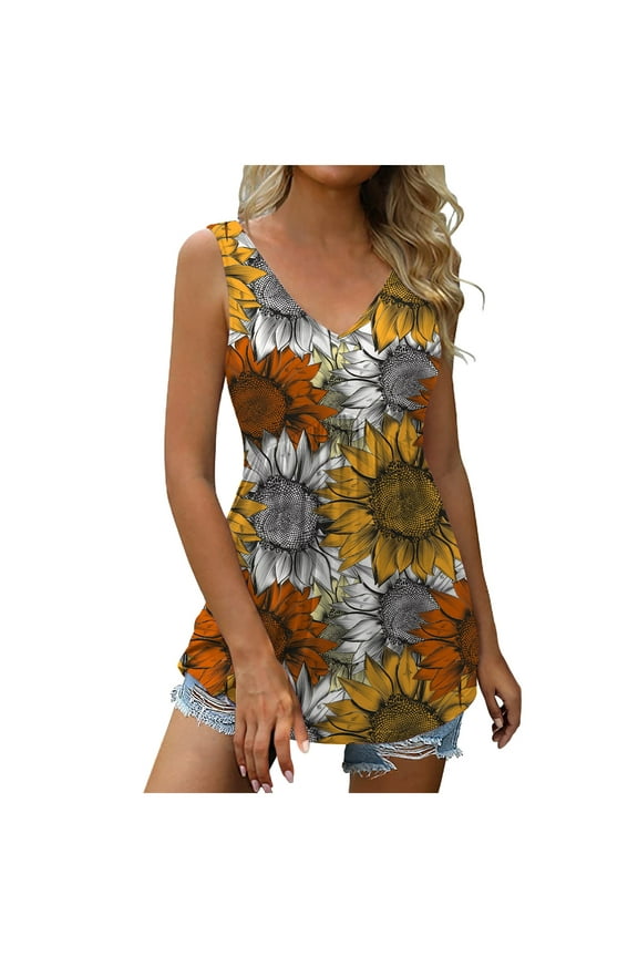 Dyegold Loose Tank Tops For Women Summer Casual Loose Long Flowy Pleated Tunics Shirts V Neck Sleeveless Camisole Blouses