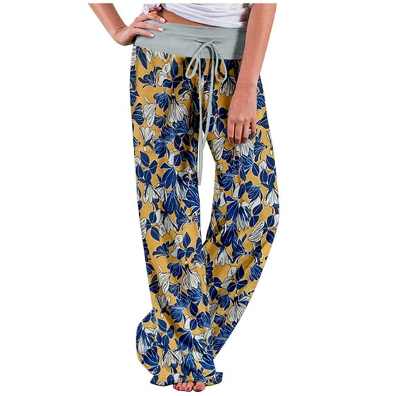 Dyegold Lounge Pants Women Comfy Casual Pajama Y2k Pants Floral Print Drawstring High Waist Wide Leg Palazzo Lounge Pants
