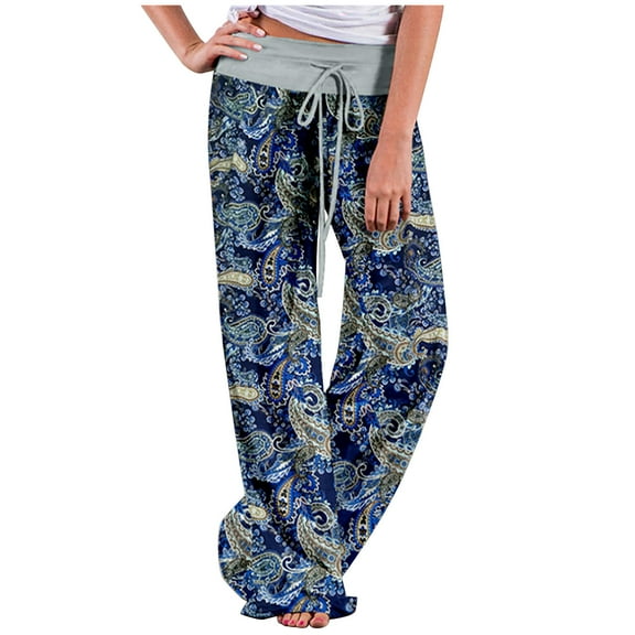 Dyegold Lounge Pants Women Comfy Casual Pajama Y2k Pants Floral Print Drawstring High Waist Wide Leg Palazzo Lounge Pants