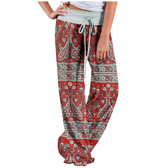 Dyegold Lounge Pants Women Comfy Casual Pajama Y2k Pants Floral Print Drawstring High Waist Wide Leg Palazzo Lounge Pants