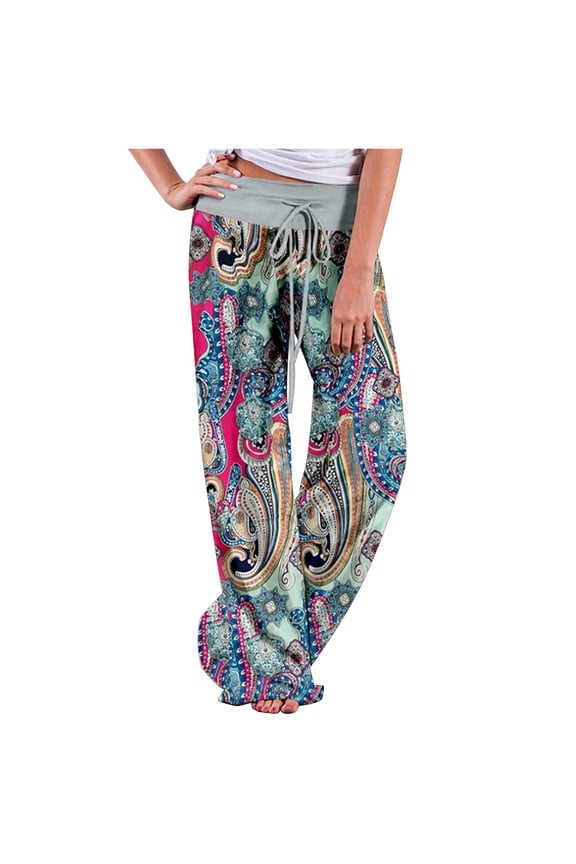 Dyegold Lounge Pants Women Comfy Casual Pajama Y2k Pants Floral Print Drawstring High Waist Wide Leg Palazzo Lounge Pants