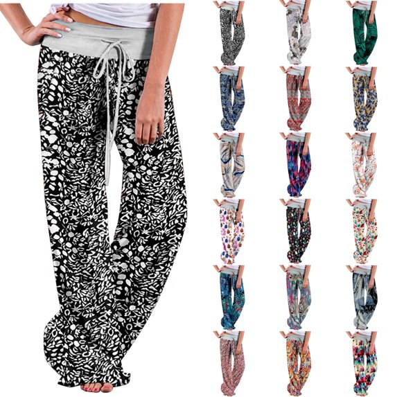 Dyegold Lounge Pants Women Comfy Casual Pajama Y2k Pants Floral Print Drawstring High Waist Wide Leg Palazzo Lounge Pants