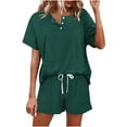 thumbnail image 1 of Dyegold Matching Sets For Women Summer Button Down Top Drawstring Shorts Two Piece Outfits Set Cute Casual Lounge Pajama Set, 1 of 7
