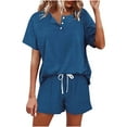 thumbnail image 1 of Dyegold Matching Sets For Women Summer Button Down Top Drawstring Shorts Two Piece Outfits Set Cute Casual Lounge Pajama Set, 1 of 6