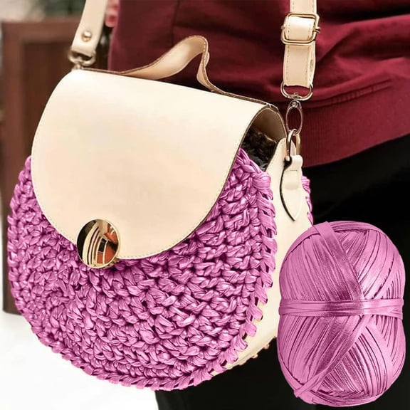 Dyegold Metallic Texture Yarn Roll 50 Yards Polyester Ribbon Strip for Knitting Crochet Blanket Bag Craft Weaving Project