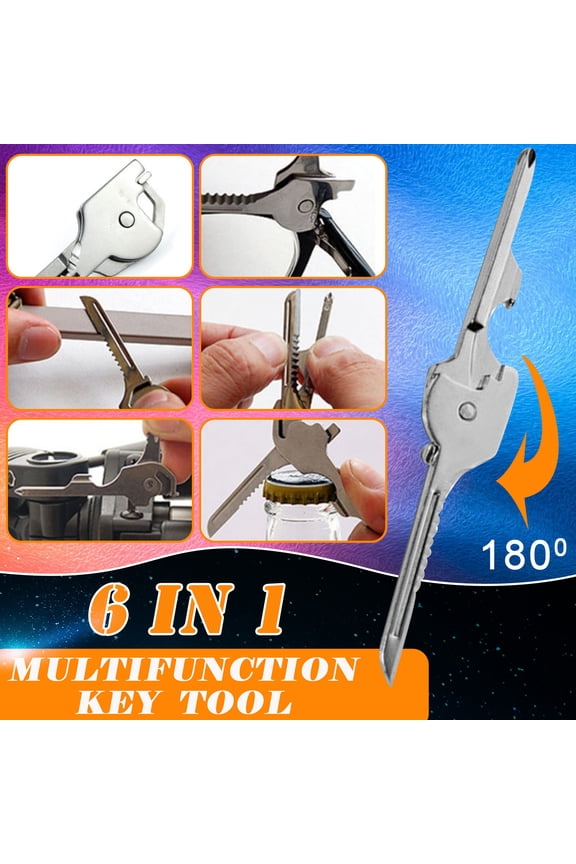 Multifunction Key Tool 6-in-1 Stainless Steel Bottle Opener Screwdriver Keychain for Outdoor Camping and Daily Carry