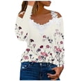 thumbnail image 1 of Dyegold Off Shoulder Long Sleeve Tops For Women Fashion Fall 2023 Shirts Dressy Casual V Neck Lace Reim Floral Print Blosues, 1 of 5