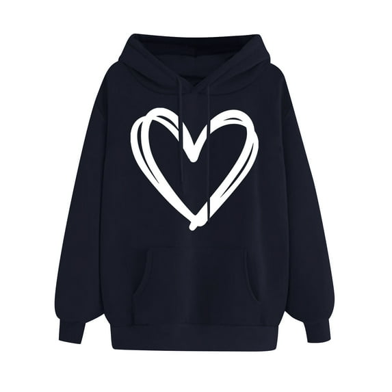 Dyegold Oversized Hoodie For Women Holiday Casual Sweatshirt Teen Girls Winter Fleece Long Sleeve Hoodie Trendy Heart Print Pullover Graphic Oversized Jacket Comfy Ladies Plus Size Sweater