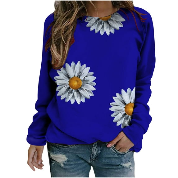 Dyegold Oversized Sweatshirt For Women Womens Daisy Print Long Sleeve Crewneck Sweatshirt Casual Loose Pullover Tops Shirt