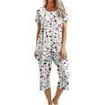 thumbnail image 1 of Dyegold Pajama Sets For Women Soft 2 Pieces Outfit Short Sleeve Round Neck Tops Shirts Capris Pant Loungewear Lounge Pjs Set, 1 of 8
