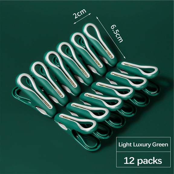 Dyegold Plastic Clothespins 12-Pack Multifunctional TPR Rubber Coated Windproof Clips for Laundry Socks Drying No Marks 2.5 in