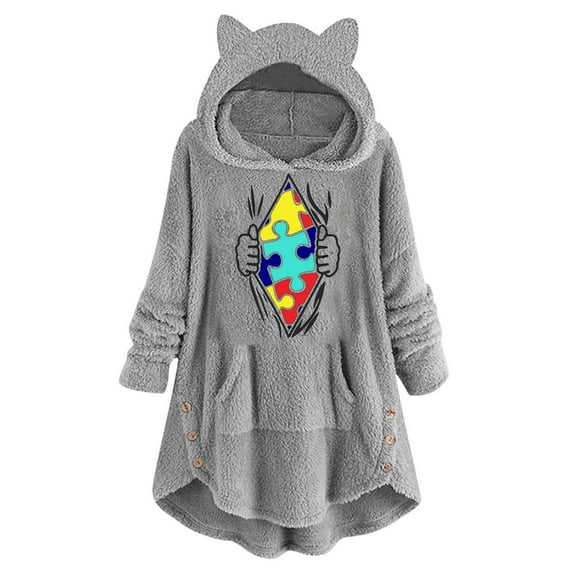 Dyegold Plus Size Winter Coat Womens Ladies Casual Sweatshirts Winter Coats Warm Cute Plus Size Sweater Hooded Graphic Lightweight Tops Fuzzy Outwear Coats Teen Girls Hoodie