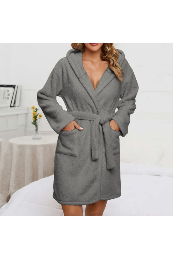 Dyegold Plush Robes For Women Lightweight Fuzzy Fleece Short Bathrobes Cute Soft Fluffy Spa Shower Pajamas Coats Loungewear