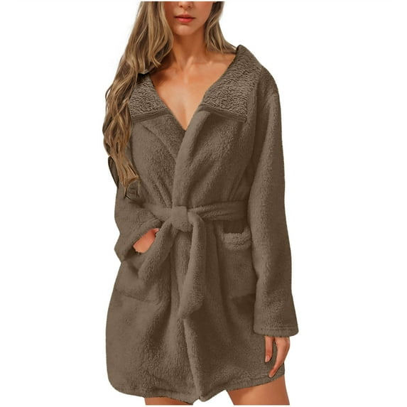 Dyegold Plush Robes For Women Lightweight Fuzzy Fleece Short Bathrobes Cute Soft Fluffy Spa Shower Pajamas Coats Loungewear