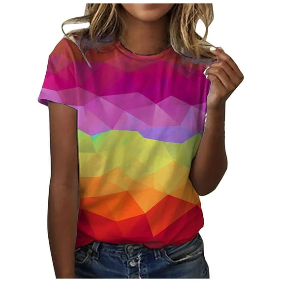 Dyegold Printed T Shirts For Women Short Sleeve Round Neck Vintage Graphic Tee Shirts Summer Casual Loose Fit Tops Blouses