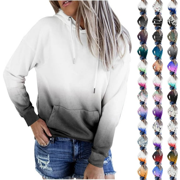 Dyegold Pullover Hoodies For Women Casual Long Sleeve Ombre Tie Dye Hooded Sweatshirt Loose Drawstring Hoodie With Pockets