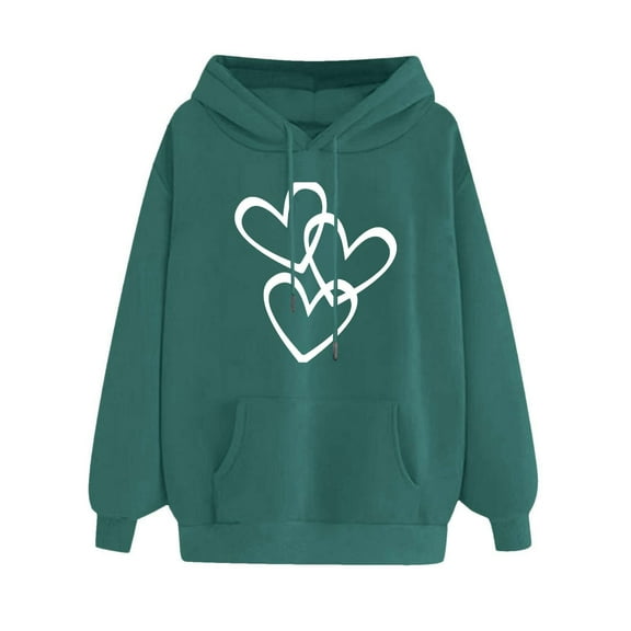 Dyegold Pullover Hoodies For Women Prime Oversized Clothes Plus Size Winter Graphic Long Sleeve Shirts Hooded Heart Print Sweater Ladies Trendy Pullover Fleece Comfy Teen Girls Jacket