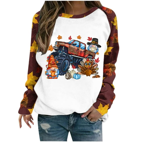 Dyegold Pumpkin Shirts For Women Long Sleeve Teen Girls Maple Leaf Print Pullover Tops Girls Fashion Fall Tops For Women Y2K Clothes Holiday Halloween Oversized Hoodies Clearance Sale