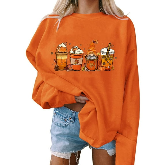 Dyegold Pumpkin Sweatshirt Ladies Cute Funny Graphic Hoodies Sale Fall Fashion Cotton Linen Plus Size Christmas Oversized Sweatshirts Savings