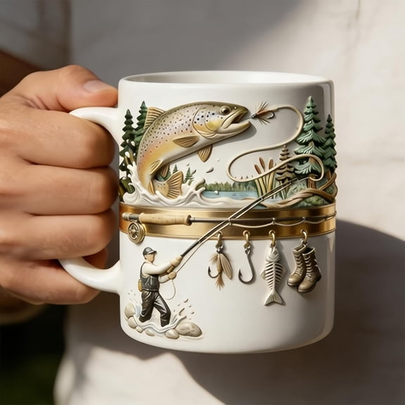Dyegold Rooster Coffee Mug 11oz Ceramic with Fishing Theme Design for Men Women Home Office Bar Daily Use Unique Gift for Anglers