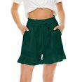 thumbnail image 1 of Dyegold Ruffle Shorts For Women Drawstring Elastic Waist Linen Shorts High Waisted Wide Leg Flowy Short Pants With Pockets, 1 of 7