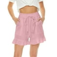 thumbnail image 1 of Dyegold Ruffle Shorts For Women Drawstring Elastic Waist Linen Shorts High Waisted Wide Leg Flowy Short Pants With Pockets, 1 of 7
