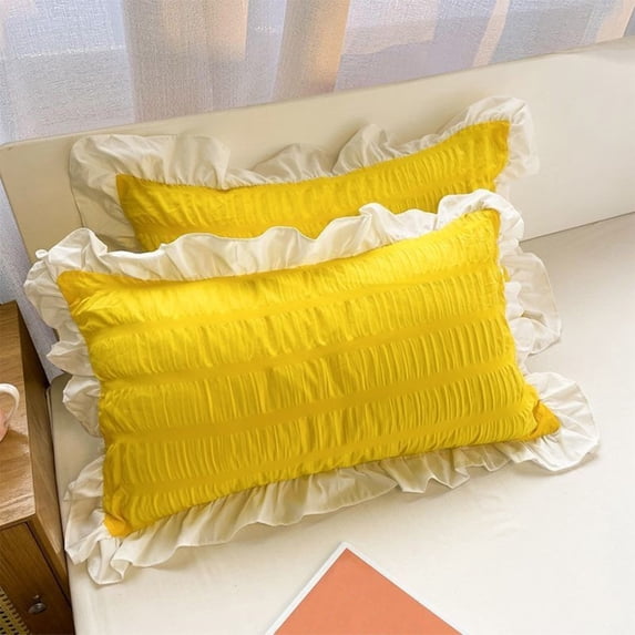 Dyegold Ruffled Pillow Shams Set of 2 Standard 48x74cm Envelope Closure Soft Polyester Decorative Bed Pillowcases with Double Ruffles