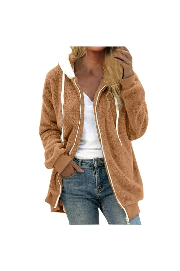 Dyegold Sherpa Jacket Sale Teen Girls Zip Up Drawstring Cardigan Faux Fur Jacket Women Fall Outfits Holiday ​Halloween ​Women Coat ​Holiday