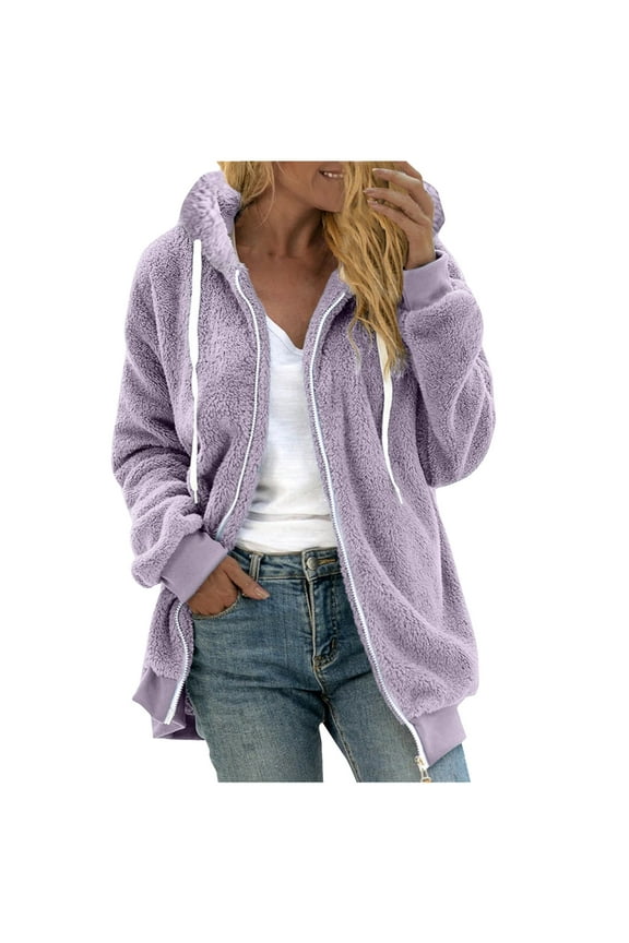 Dyegold Sherpa Jacket Women With Hood Sale Ladies Oversized Hooded Sweatshirts Sherpa Jacket Women Outdoor Fall Fashion 2025 ​Christmas ​Womens Coats ​Winter
