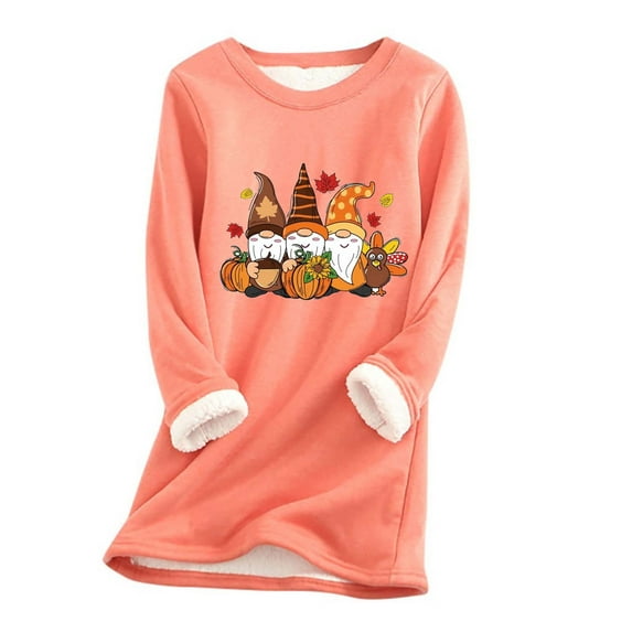 Dyegold Sherpa Lined Sweatshirt Women Warm Graphic Gnomes Fluffy Pullover Deals Long Sleeve Sherpa Lined Shirts Thick Teen Girls Winter Tops Ladies Casual Undershirt Thanksgiving Loungewear