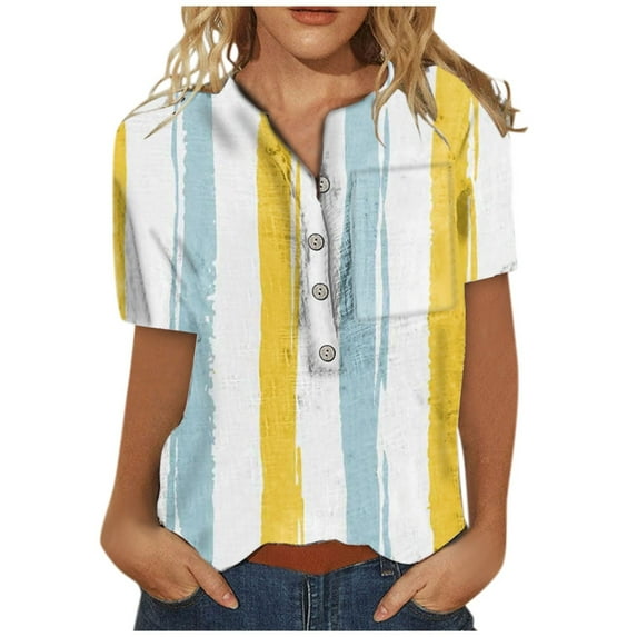 Dyegold Shirts for Women Casual,3/4 Sleeve Shirts for Women Summer Round Neck Loose Pullover Tunics Casual Landscape Tops Blouse Tee