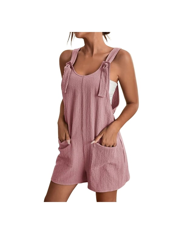 Dyegold Short Jumpsuits For Women Summer Casual Adjustable Strap Loose Linen Short Bib Overalls Jumpsuit Rompers With Pocket
