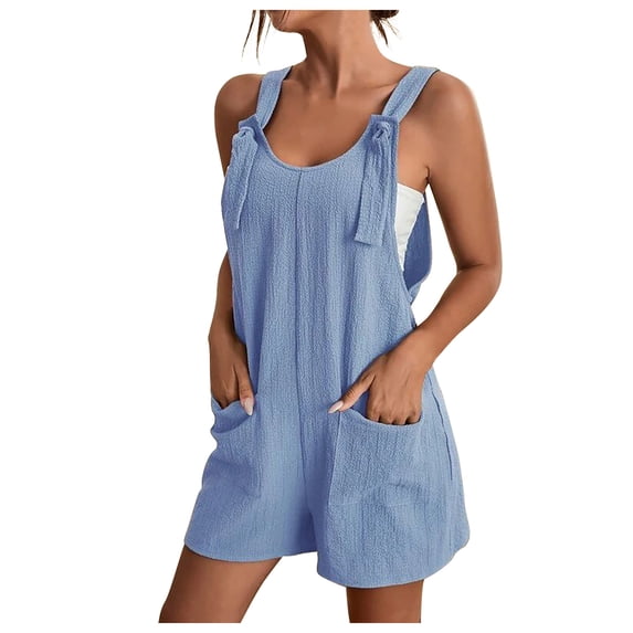 Dyegold Short Jumpsuits For Women Summer Casual Adjustable Strap Loose Linen Short Bib Overalls Jumpsuit Rompers With Pocket