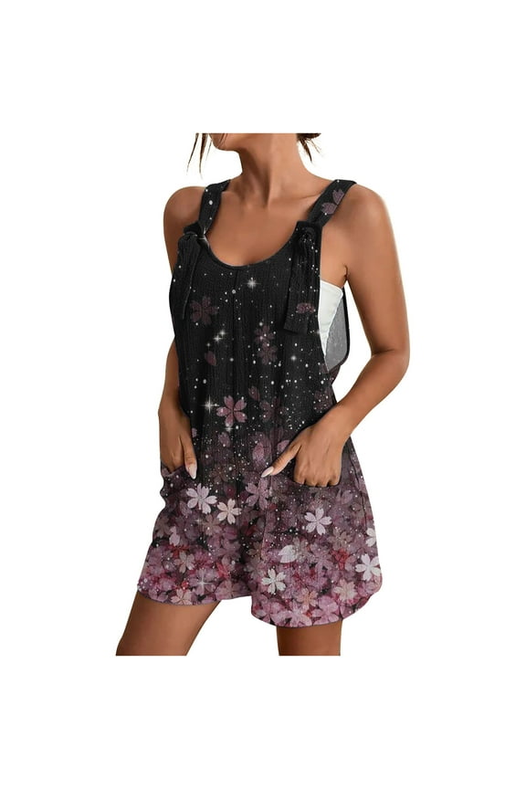 Dyegold Short Jumpsuits For Women Summer Dressy Casual Sleeveless Boho Rompers Clothes Loose Spaghetti Strap Overalls Bibs