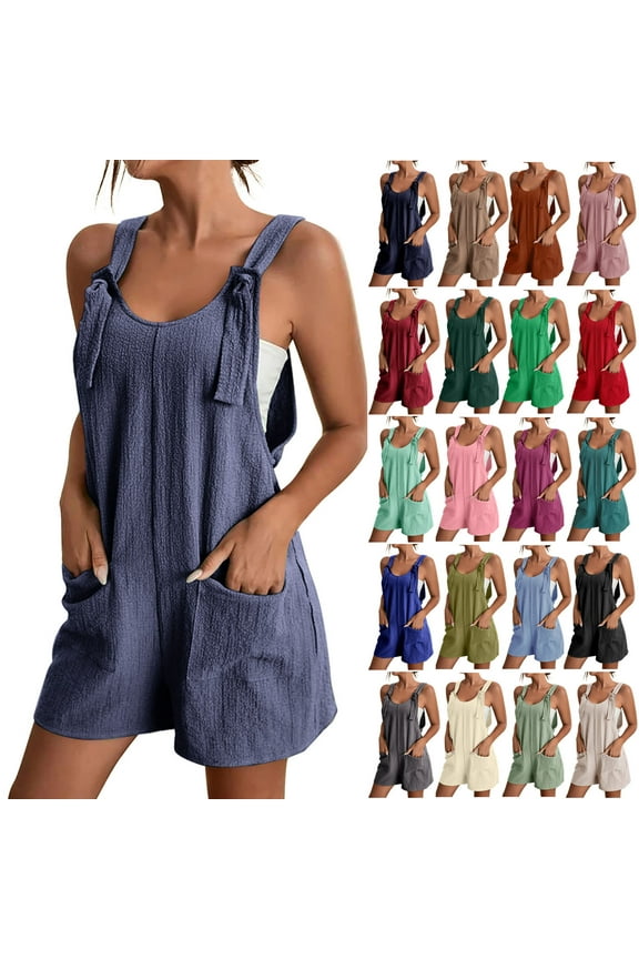 Dyegold Short Jumpsuits For Women Summer Dressy Casual Sleeveless Boho Rompers Clothes Loose Spaghetti Strap Overalls Bibs