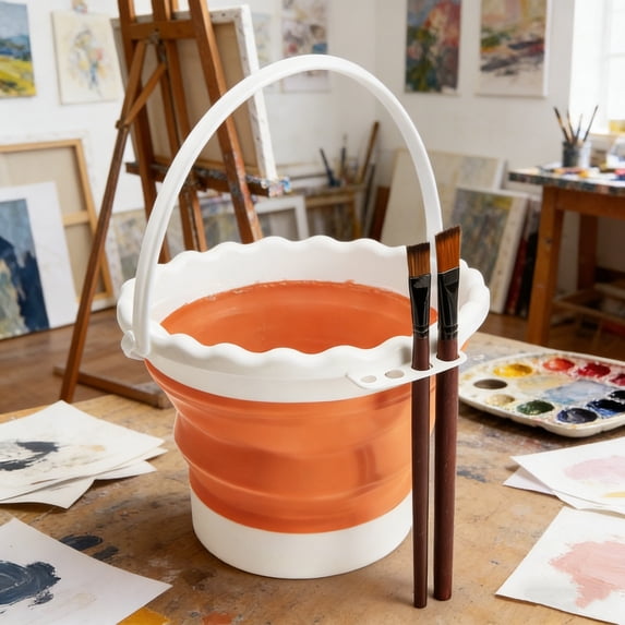 Dyegold Silicone Foldable Art Water Bucket Collapsible Brush Washer Cup Multifunctional Portable Paint Rinse Pot with Brush Holder for Acrylic Watercolor Oil Painting