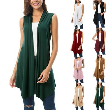 Dyegold Sleeveless Vest For Women Summer Solid Draped Open Front Cardigan Lightweight Asymmetric Hem Plus Size Vests Tops