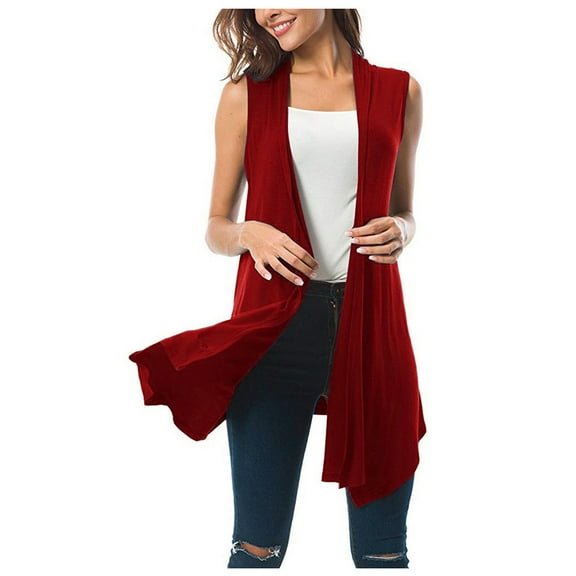 Dyegold Sleeveless Vest For Women Summer Solid Draped Open Front Cardigan Lightweight Asymmetric Hem Plus Size Vests Tops