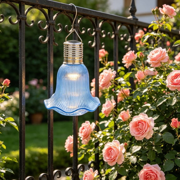 Dyegold Solar Hanging Lantern with Flower Style Lampshade Waterproof LED Decorative Light for Garden Patio Backyard Pergola Camping Outdoor Warm Glow