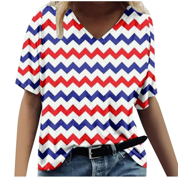 Dyegold Summer Tops for Women 2023, 4th of July US Flag Blouses for Women Fashion 2023 Summer Casual Tops Tee Plus Size Short Sleeve Tshirt V Neck ​Tuncis